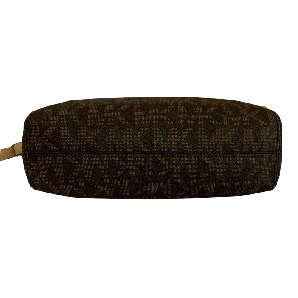 Michael Kors Brown Monogram Crossbody Bag with Gold MK Logo Ring Accent - Picture 9 of 14